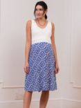 Seraphine Stacie Layered Tile Print Maternity Dress, Blue/White, Blue/White