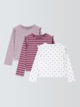 John Lewis Kids' Heart/Spot/Stripe Ruffle Sleeve Tops, Pack of 3, Multi