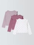 John Lewis Kids' Heart/Spot/Stripe Ruffle Sleeve Tops, Pack of 3, Multi