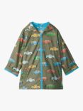 Hatley Kids' Off Roading Print Zip Up Hooded Rain Jacket, Green