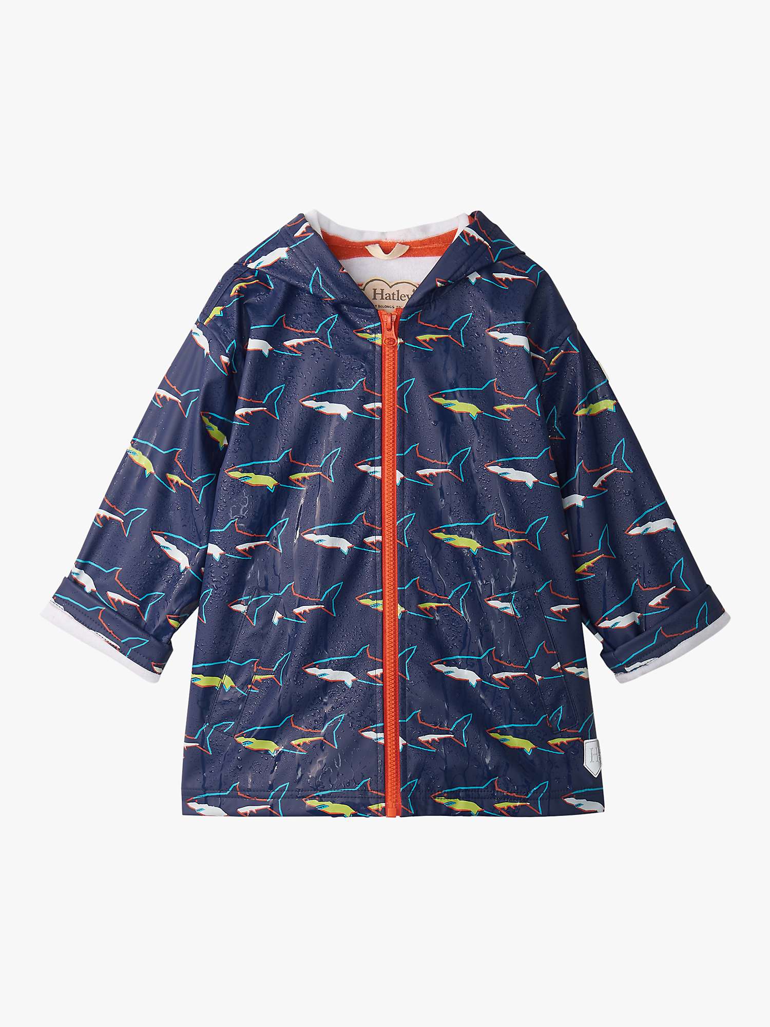 Buy Hatley Kids' Sharks Print Colour Change Zip Up Rain Jacket, Patriot Blue Online at johnlewis.com