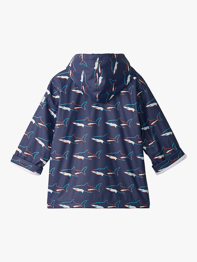 Hatley Kids' Sharks Print Colour Change Zip Up Rain Jacket, Patriot Blue