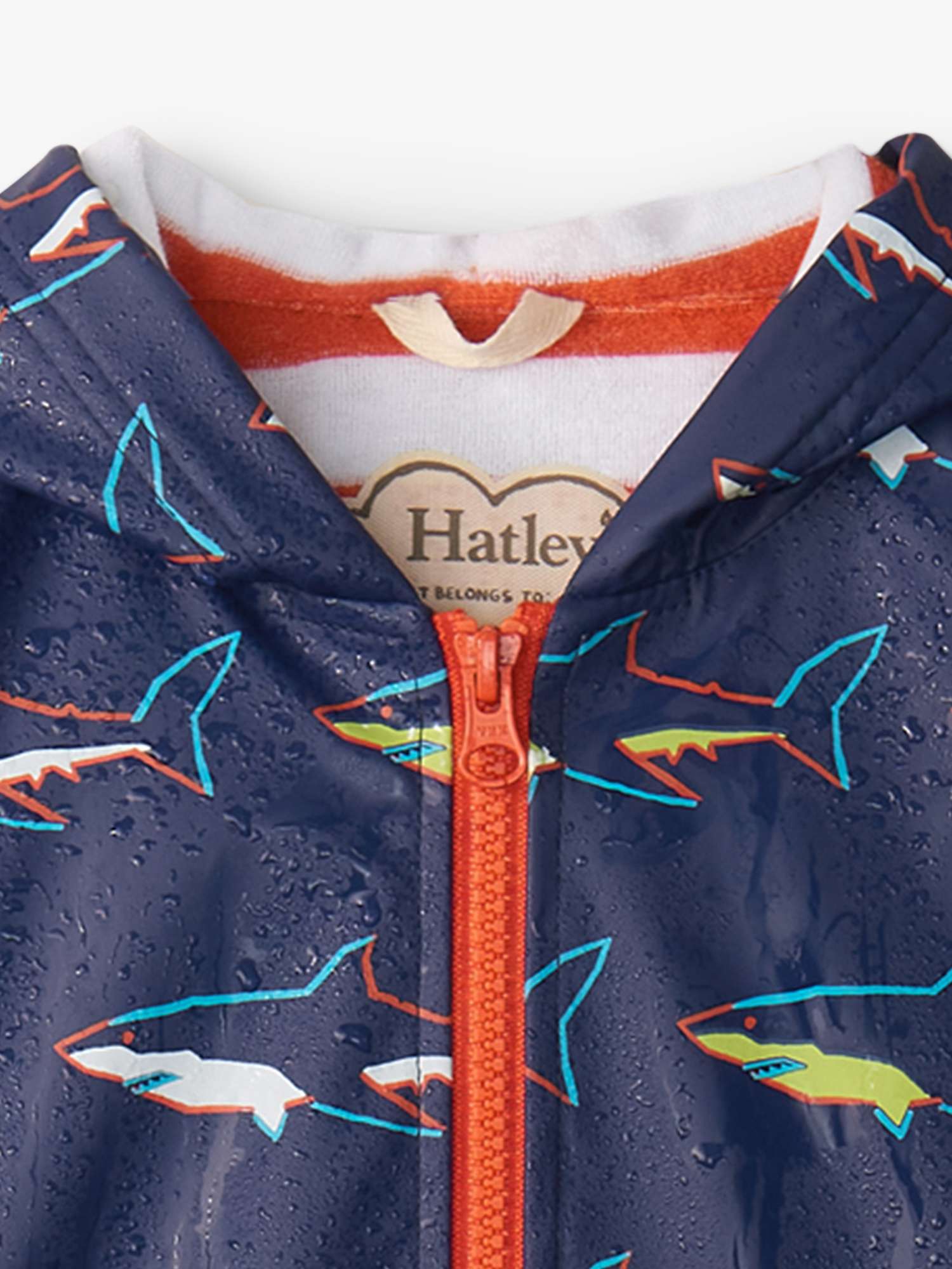 Buy Hatley Kids' Sharks Print Colour Change Zip Up Rain Jacket, Patriot Blue Online at johnlewis.com