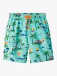 Hatley Kids' Vintage Holiday Print Board Shorts, Aruba Blue