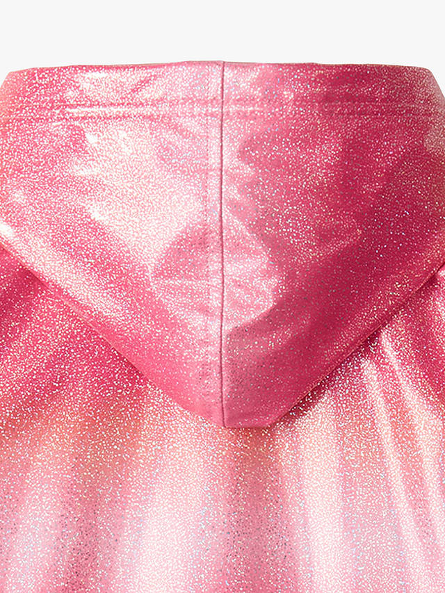 Hatley Kids' Summer Stripe Glitter Zip Up Hooded Rain Jacket, Sachet Pink