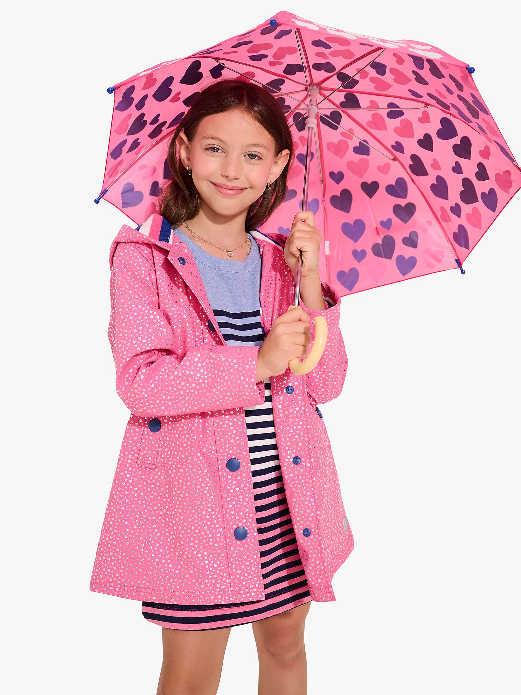 Buy Hatley Kids' Glitter Hearts Splash Hooded Jacket, Carmine Rose Online at johnlewis.com