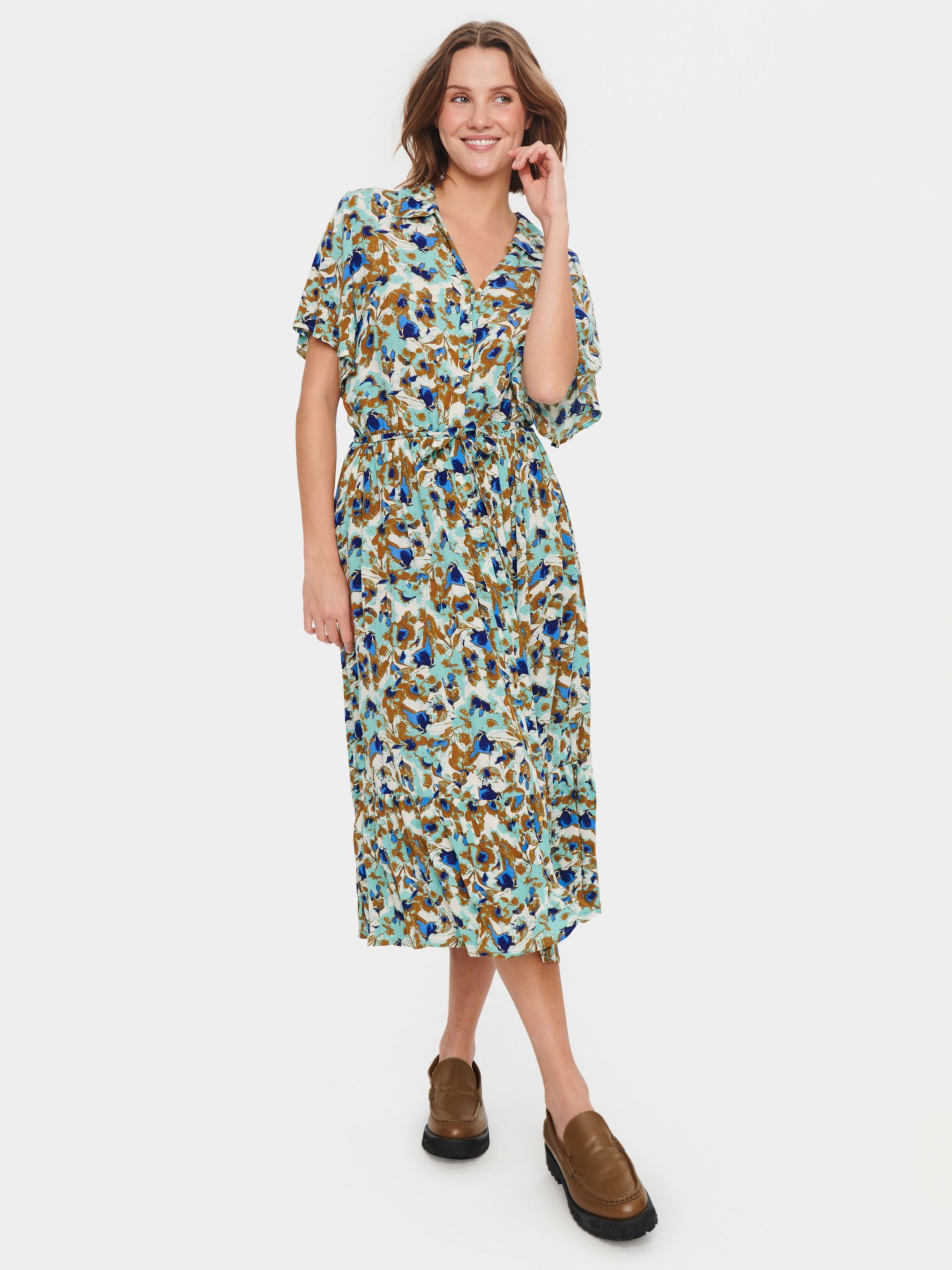 Saint Tropez Didi Abstract Print Midi Shirt Dress, Pastel Turquoise/Multi, XS