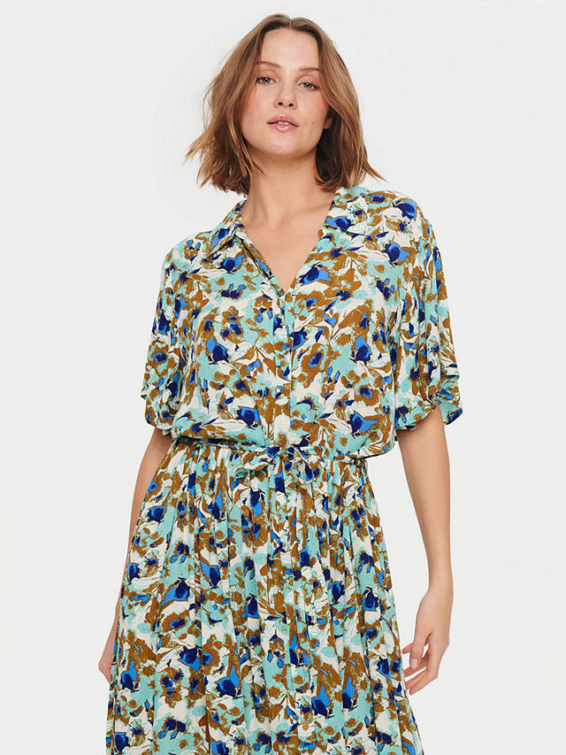 Saint Tropez Didi Abstract Print Midi Shirt Dress, Pastel Turquoise/Multi