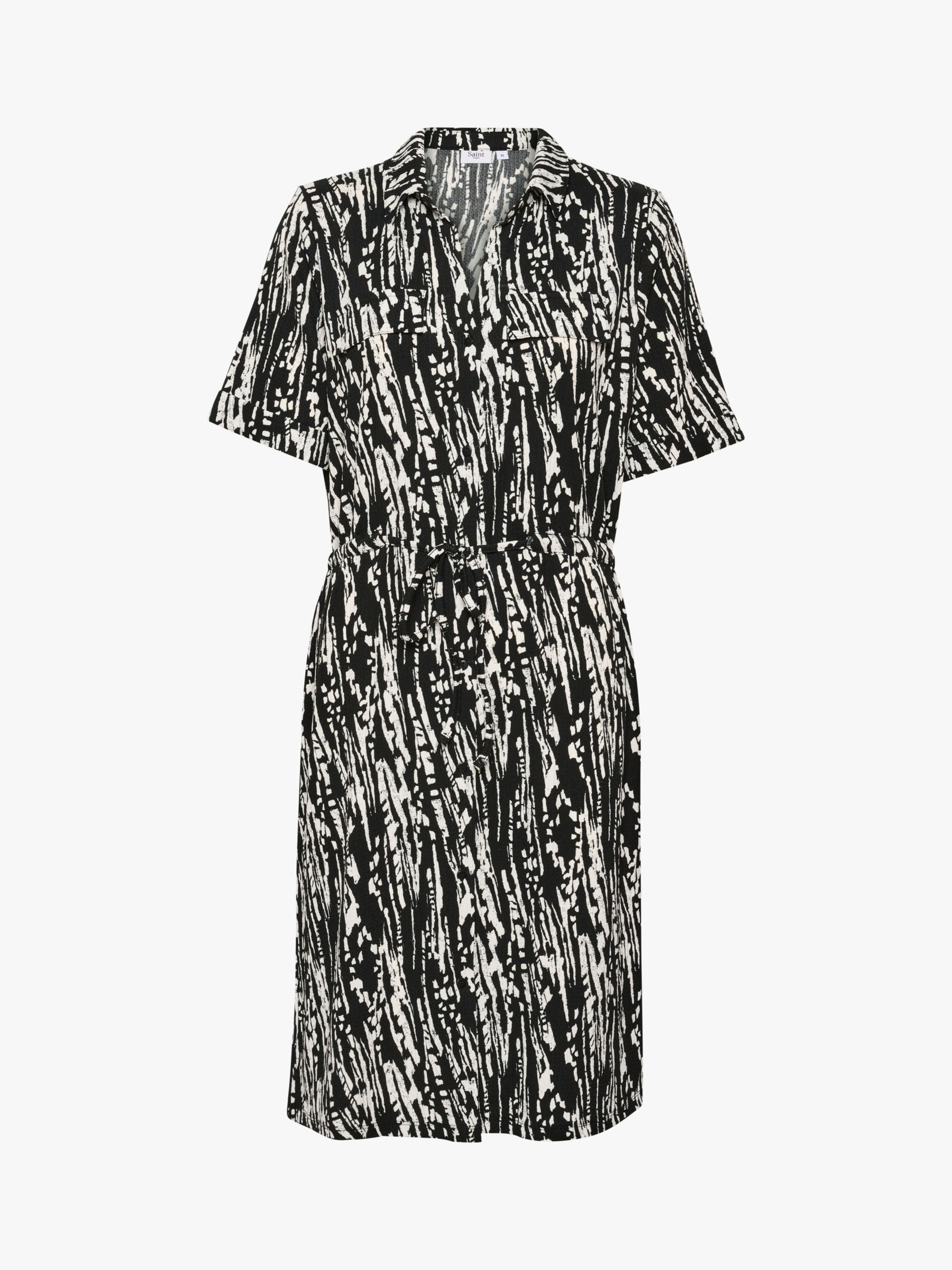 Saint Tropez Valda Bamboo Lines Shirt Dress, Black/White, XS