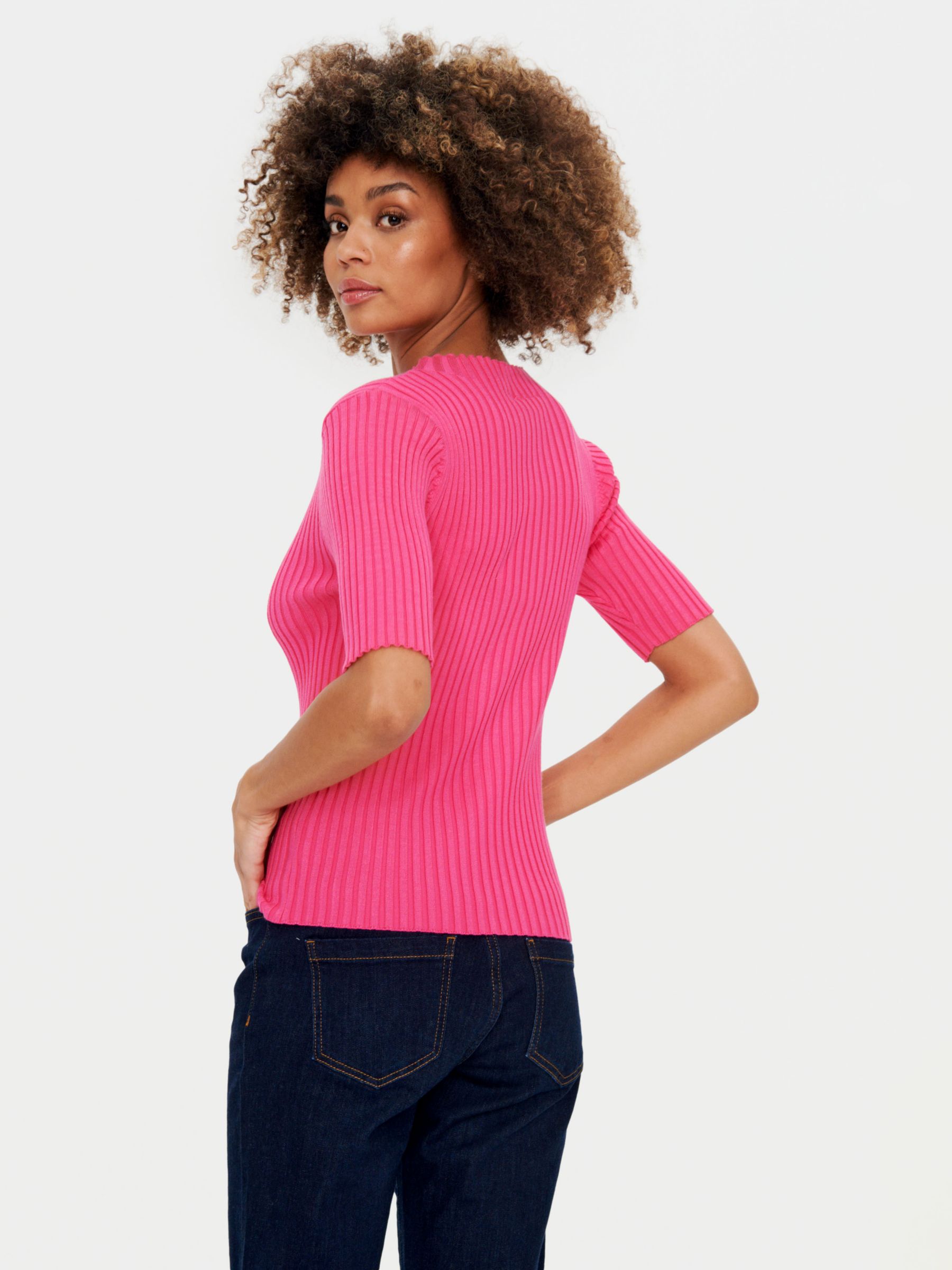 Saint Tropez Dania Slim Fit Half Sleeve Ribbed Jumper, Fandango Pink