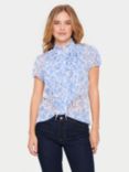 Saint Tropez Lilja Crinkle Ruffle Trim Abstract Floral Shirt, Ultramarine