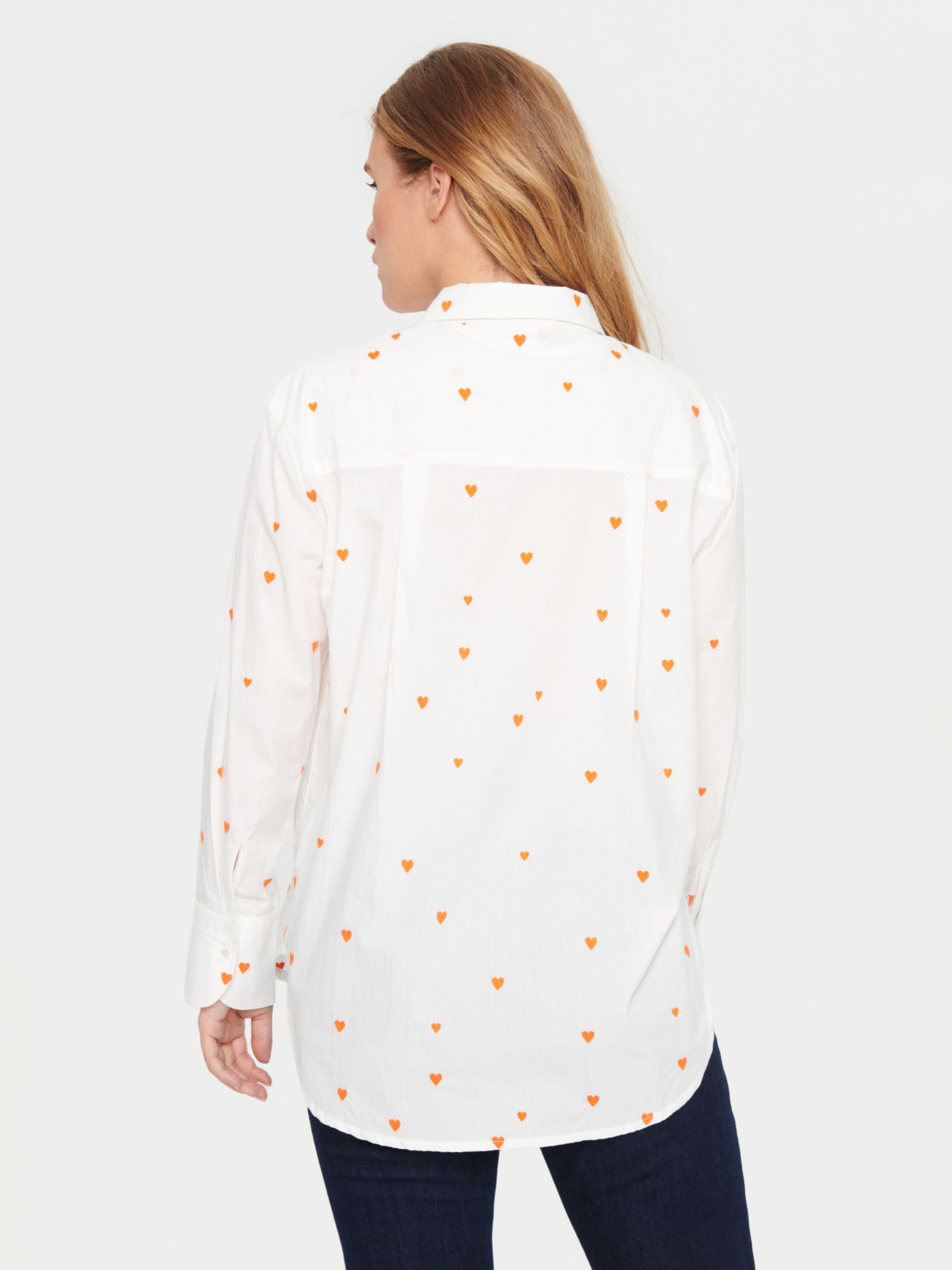 Buy Saint Tropez Dianne Heart Print Cotton Shirt, White/Tigerlily Online at johnlewis.com