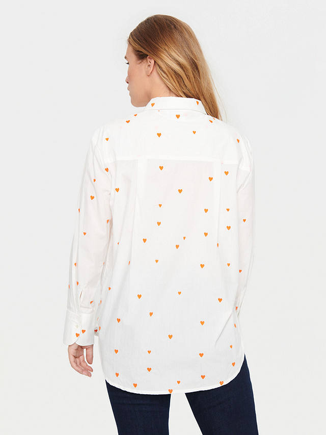 Saint Tropez Dianne Heart Print Cotton Shirt, White/Tigerlily
