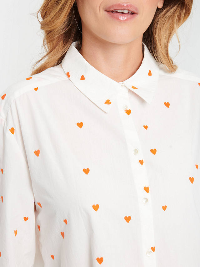 Saint Tropez Dianne Heart Print Cotton Shirt, White/Tigerlily