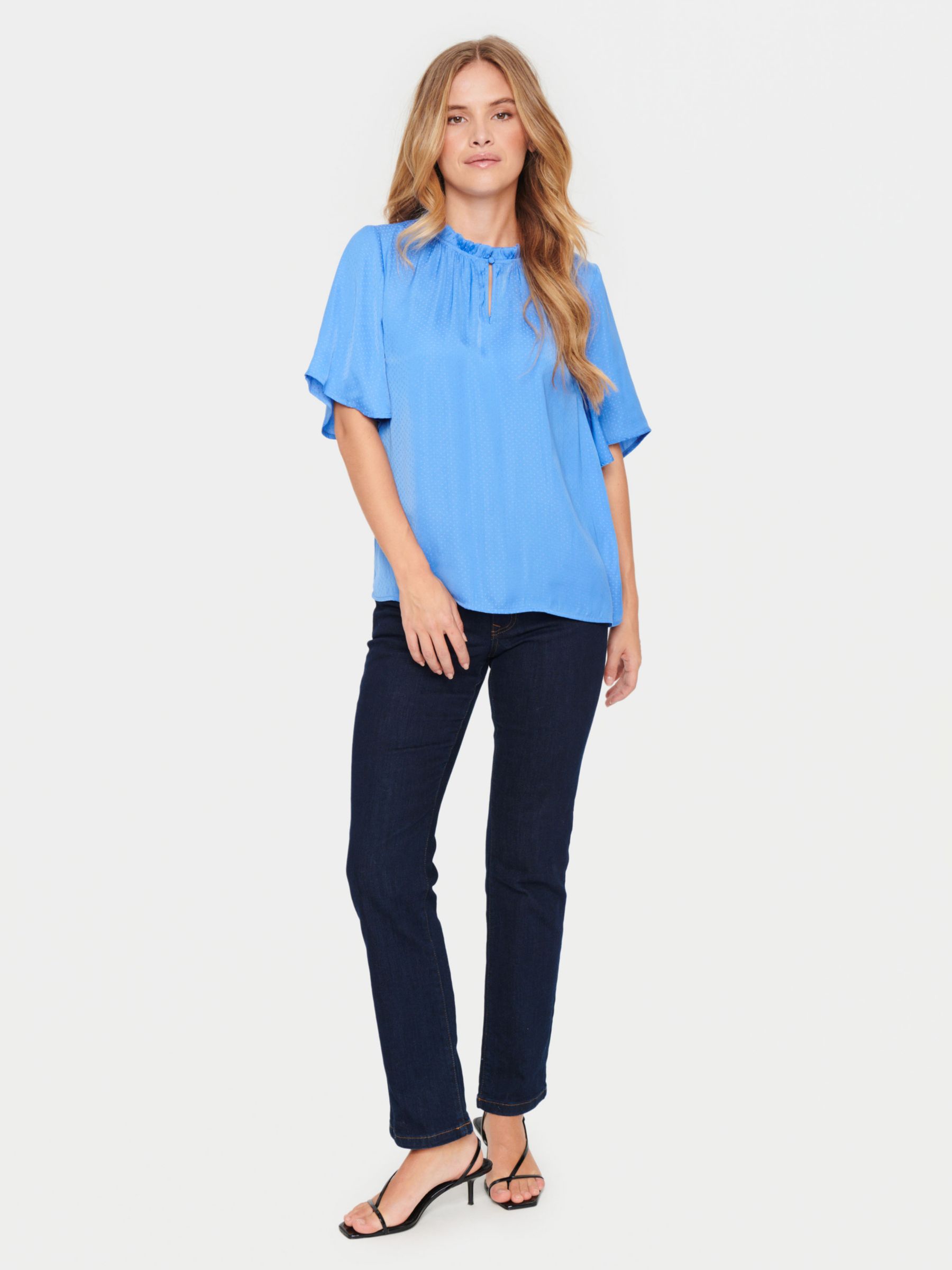 Buy Saint Tropez Briana Flared Sleeve Spot Print Blouse, Blue Online at johnlewis.com