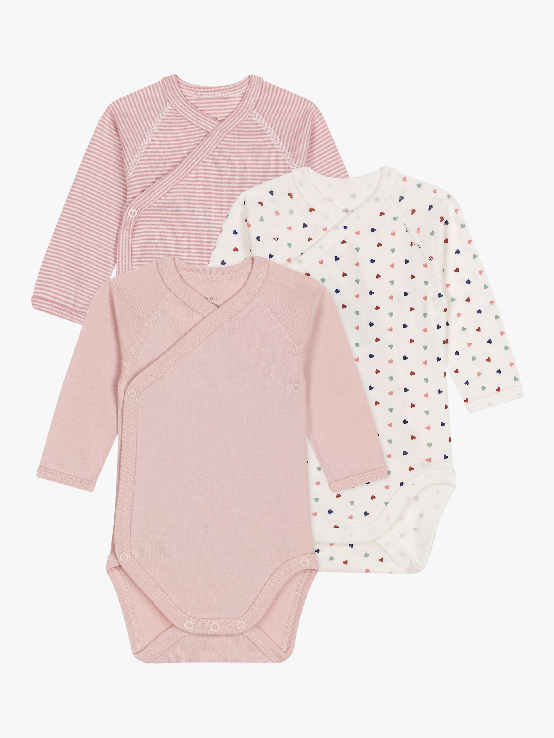 Buy Petit Bateau Baby Heart/Stripe Cotton Wrapover Bodysuits, Pack Of 3, Pink/Multi Online at johnlewis.com