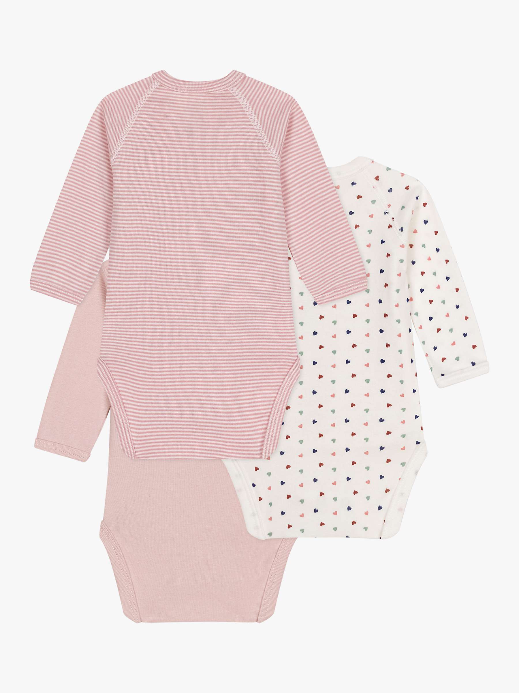 Buy Petit Bateau Baby Heart/Stripe Cotton Wrapover Bodysuits, Pack Of 3, Pink/Multi Online at johnlewis.com