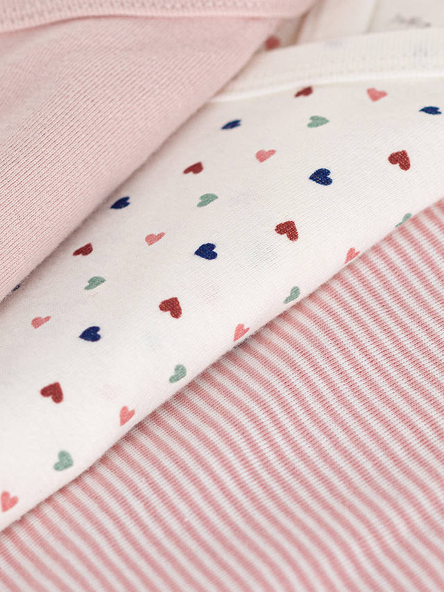 Petit Bateau Baby Heart/Stripe Cotton Wrapover Bodysuits, Pack Of 3, Pink/Multi