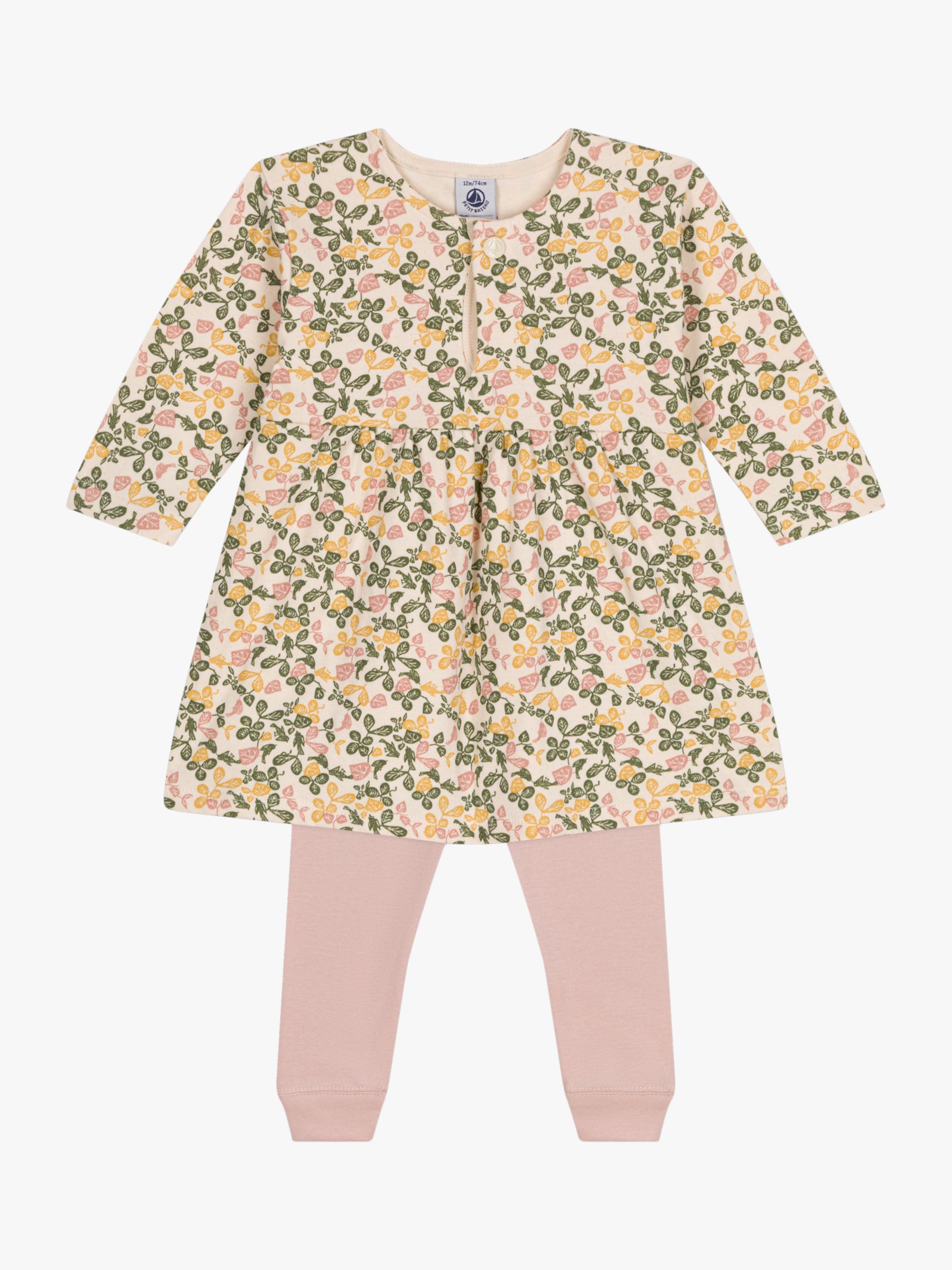 Petit Bateau Baby Floral Dress & Leggings Set, Avalanche/Multi, 6 months