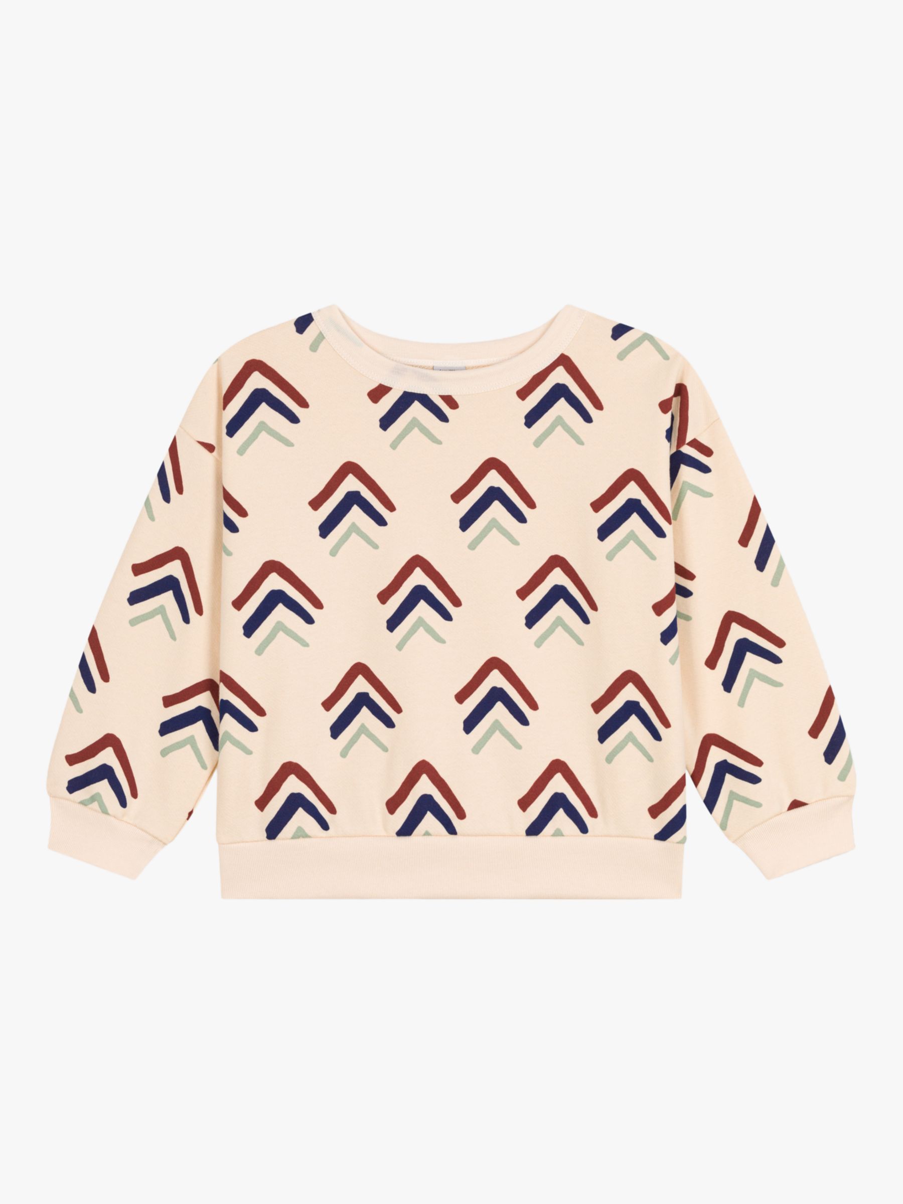 Petit Bateau Kids' Chevron Print Fleece Sweatshirt, Avalanche/Multi, 3 years