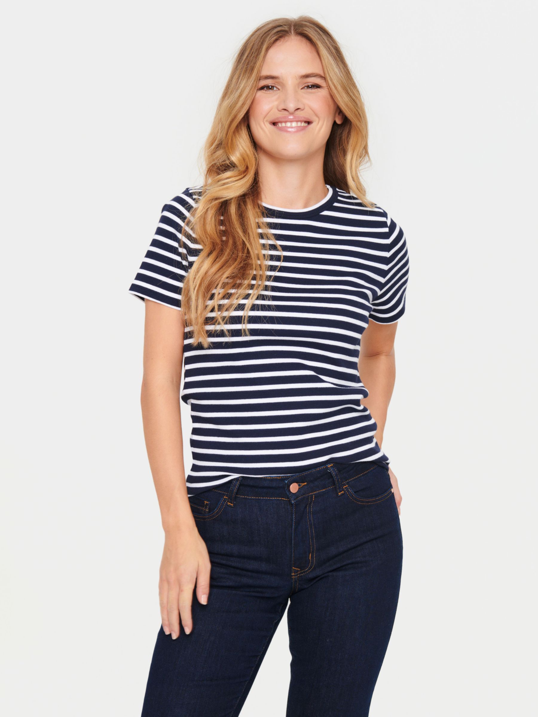 Saint Tropez Aster Short Sleeve Stripe T-Shirt, Night Sky