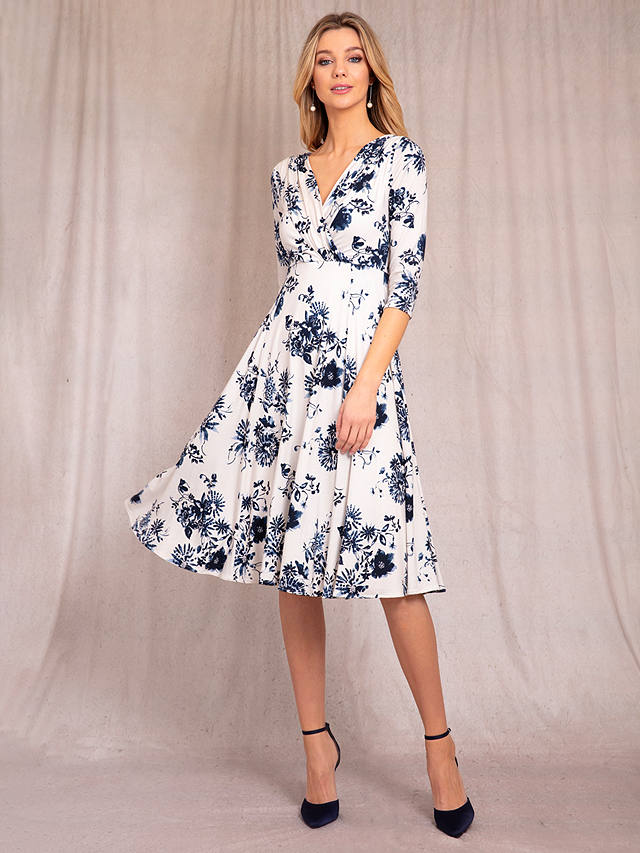 Alie Street Annie Floral Print Jersey Midi Dress, Oyster/Blue