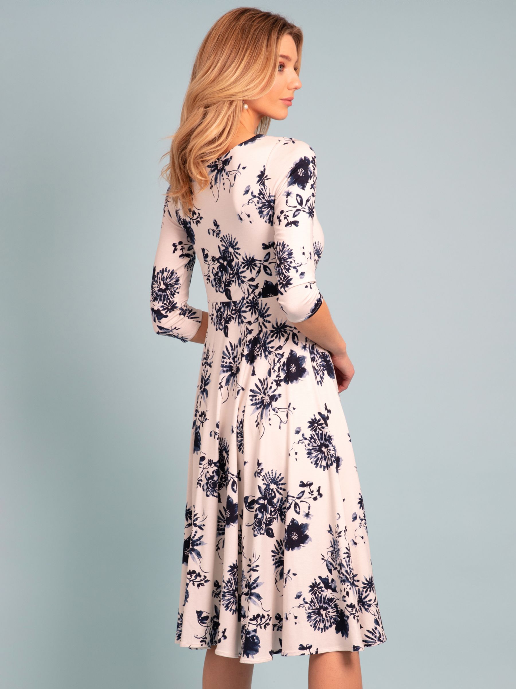 Alie Street Annie Floral Print Jersey Midi Dress, Oyster/Blue, 6-8