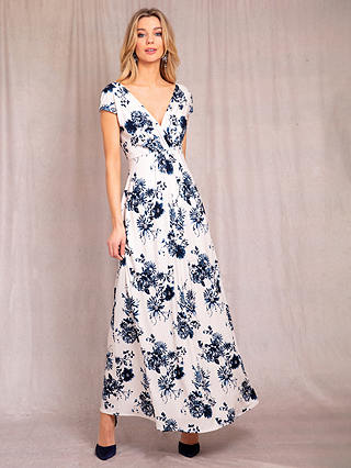 Alie Street Sophia Floral Print Jersey Maxi Dress, Oyster/Blue