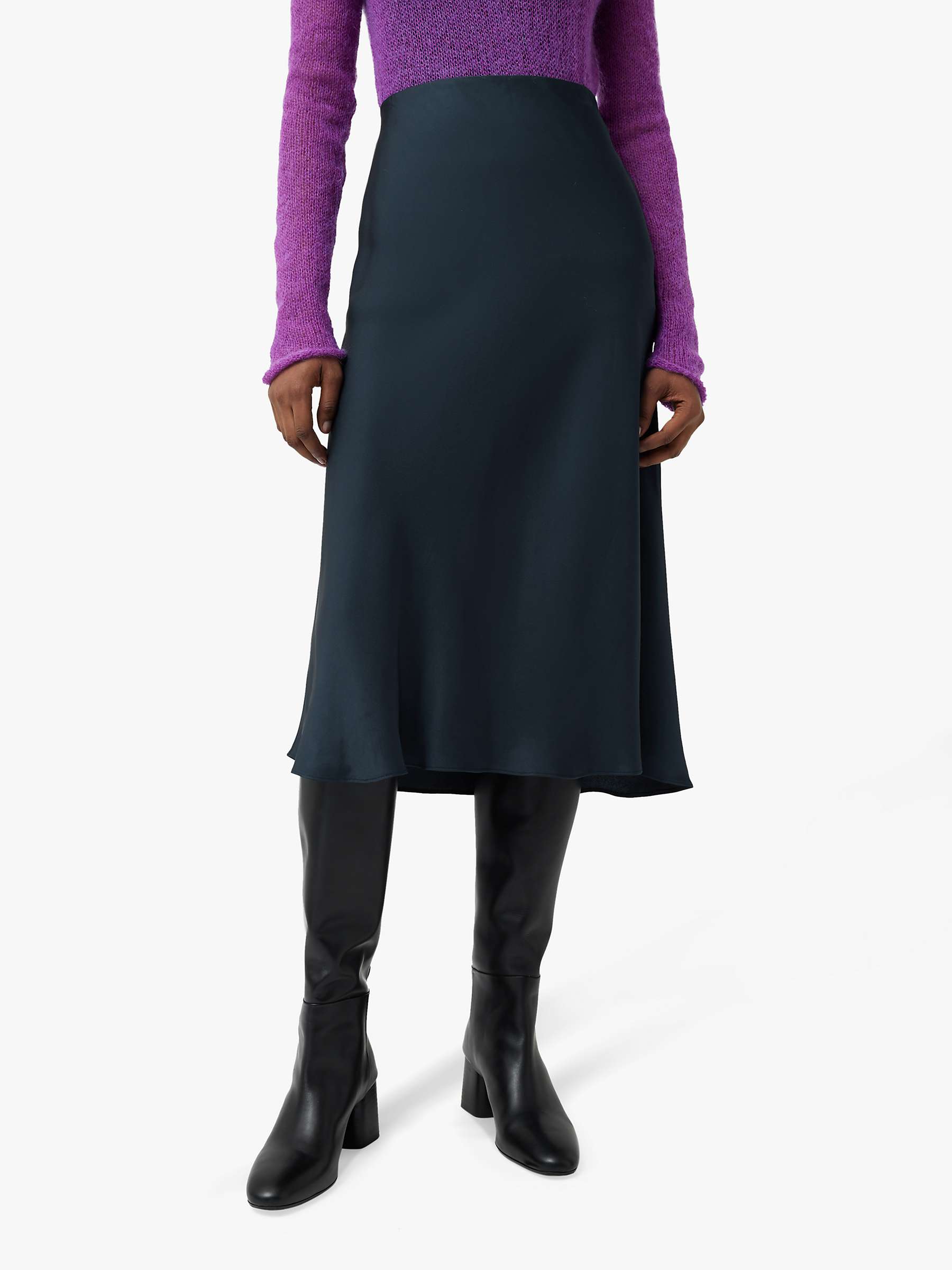 Buy Jigsaw Satin Bias Cut Midi Skirt, Navy Online at johnlewis.com