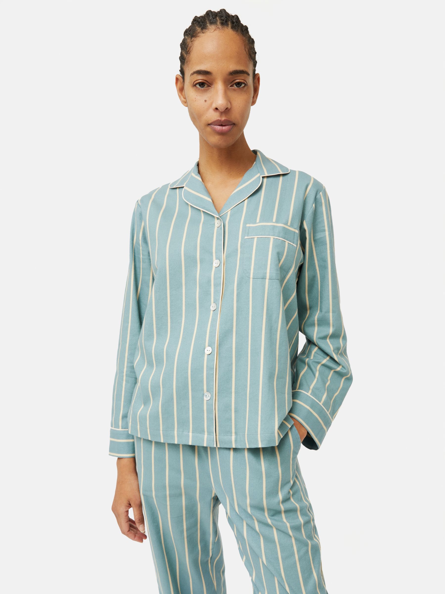 Jigsaw Brushed Twill Stripe Pyjamas, Blue/Multi, M