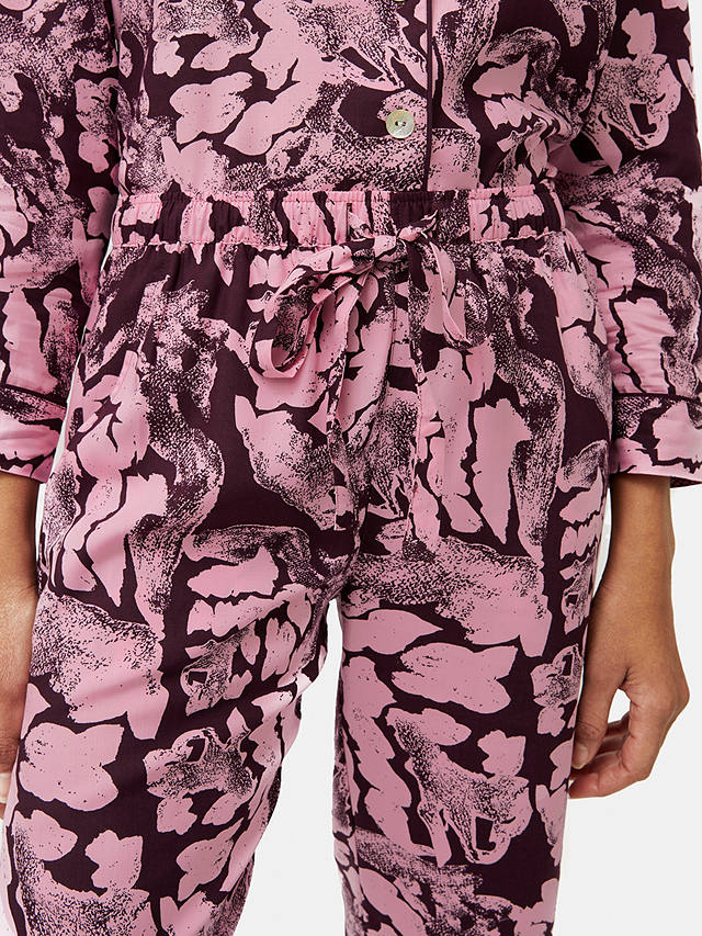 Jigsaw Ink Wave Print Pyjamas, Pink/Burgundy