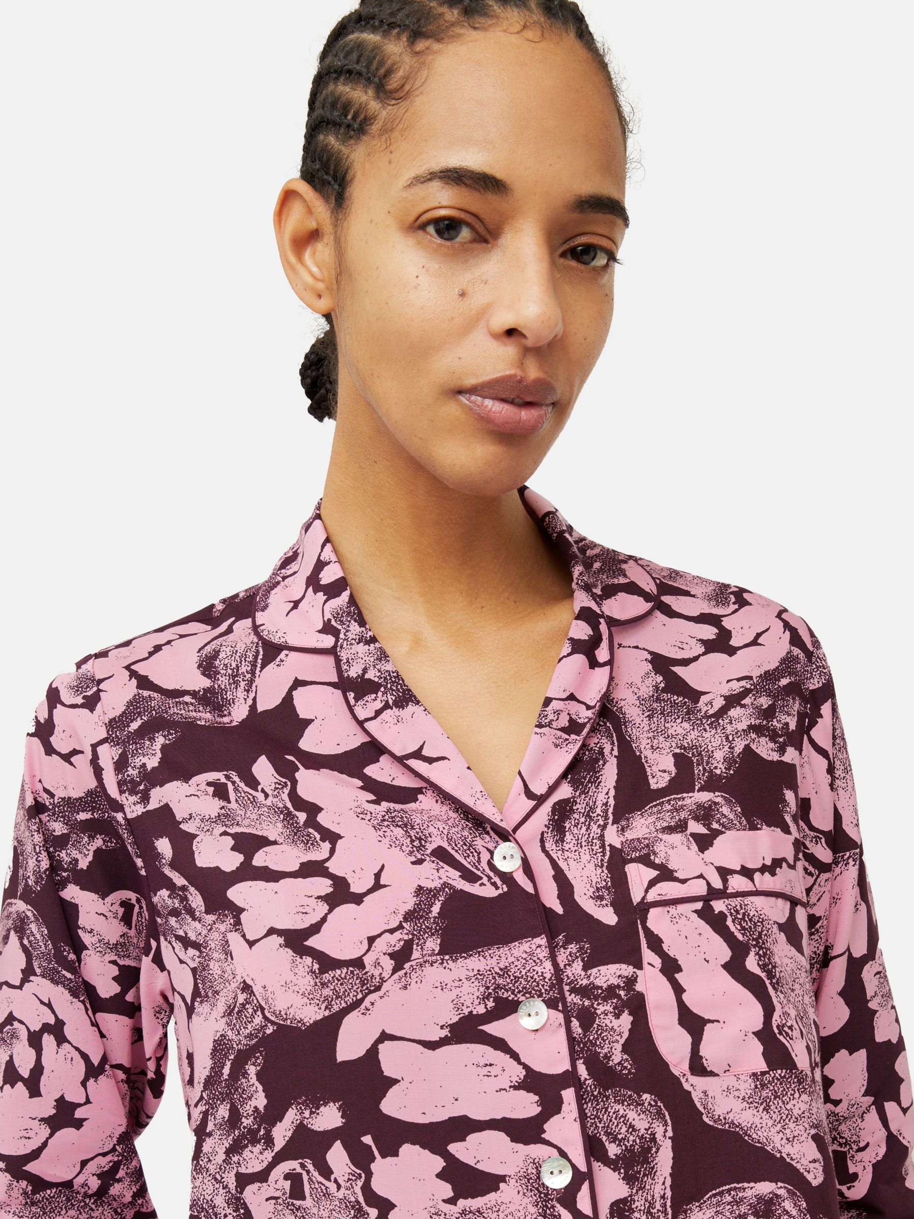 Jigsaw Ink Wave Print Pyjamas, Pink/Burgundy, XS