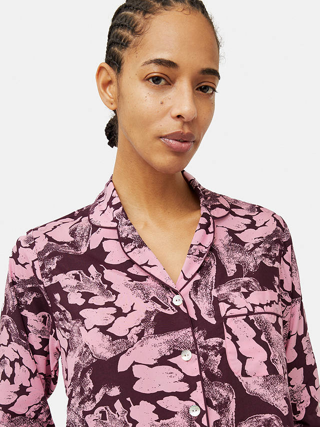 Jigsaw Ink Wave Print Pyjamas, Pink/Burgundy
