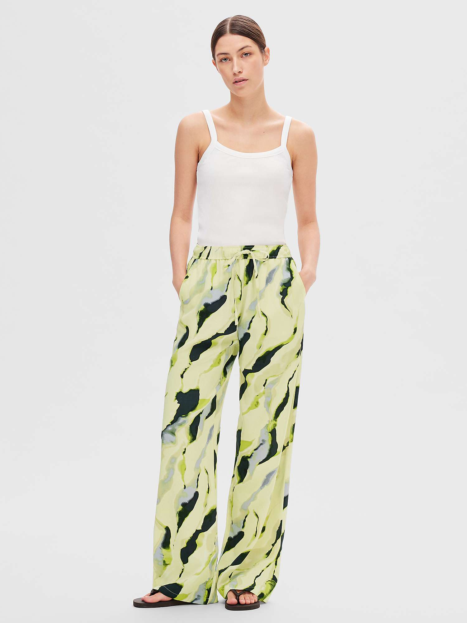 Buy SELECTED FEMME Lilian Abstract Print Wide Leg Trousers, Birch/Multi Online at johnlewis.com
