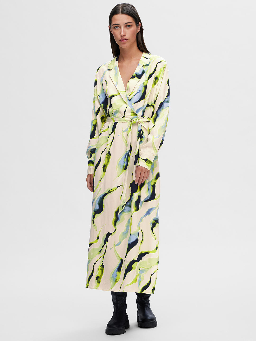 SELECTED FEMME Lilian Abstract Print Midi Shirt Dress, Birch/Multi