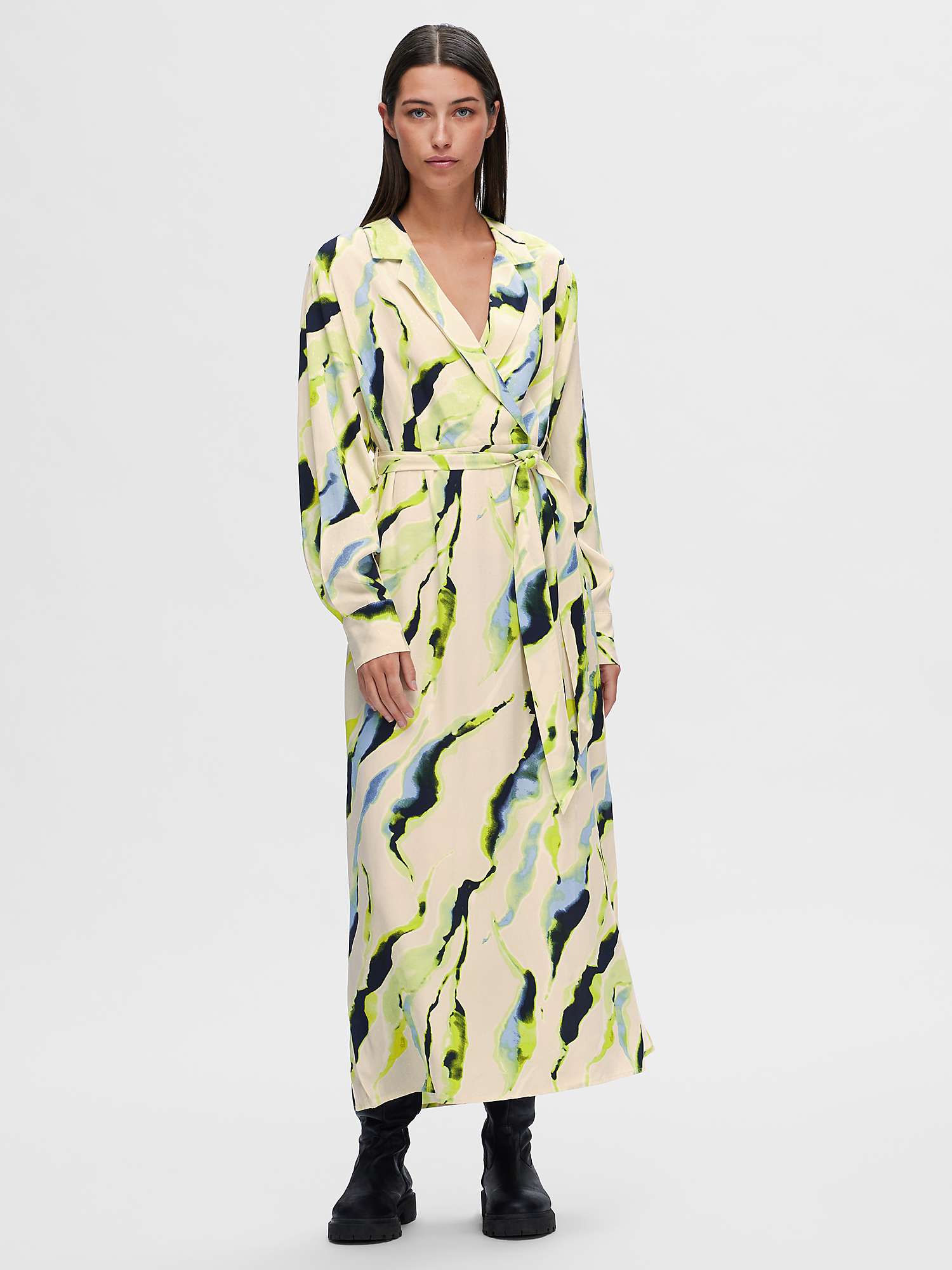 Buy SELECTED FEMME Lilian Abstract Print Midi Shirt Dress, Birch/Multi Online at johnlewis.com