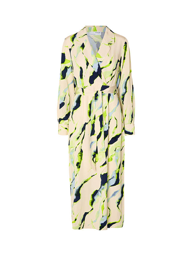 SELECTED FEMME Lilian Abstract Print Midi Shirt Dress, Birch/Multi