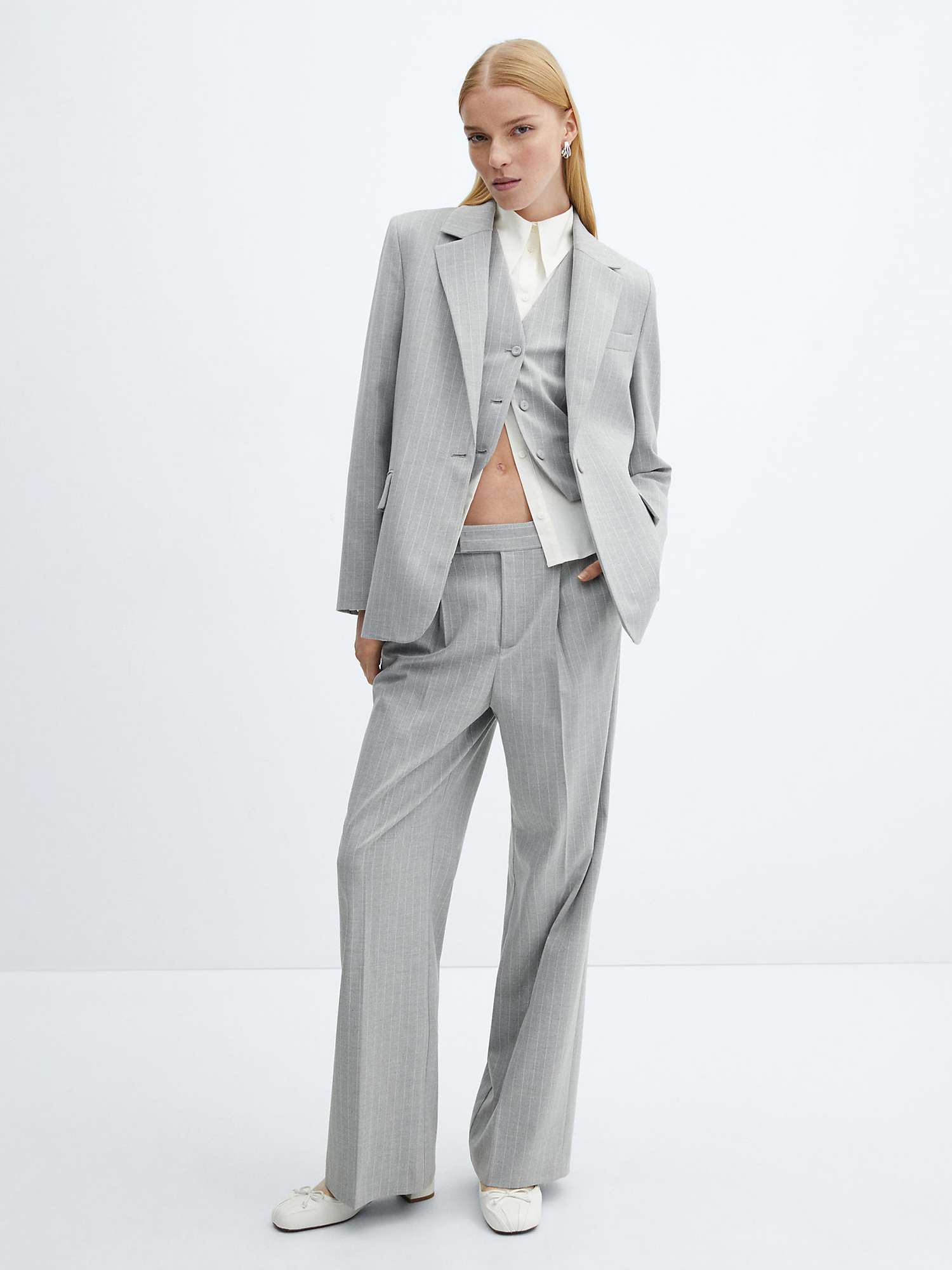 Buy Mango Rayita Wide Leg Pinstripe Suit Trousers, Grey Online at johnlewis.com