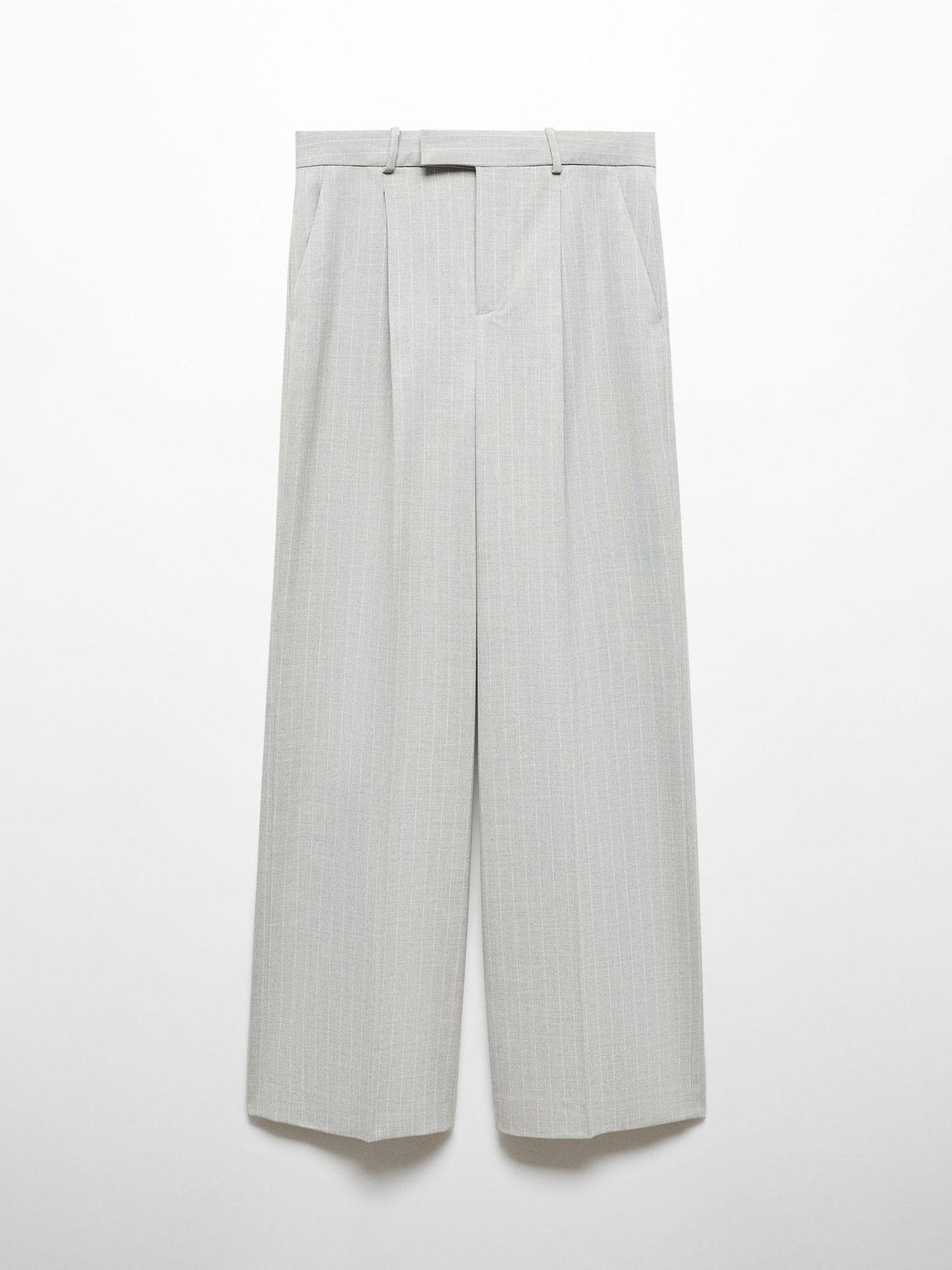 Mango Rayita Wide Leg Pinstripe Suit Trousers, Grey, 20