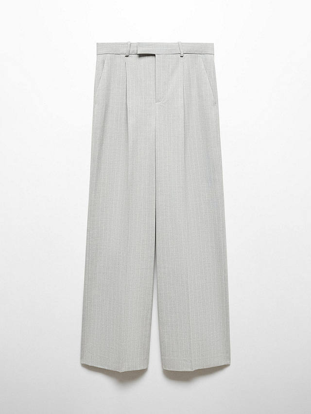 Mango Rayita Wide Leg Pinstripe Suit Trousers, Grey