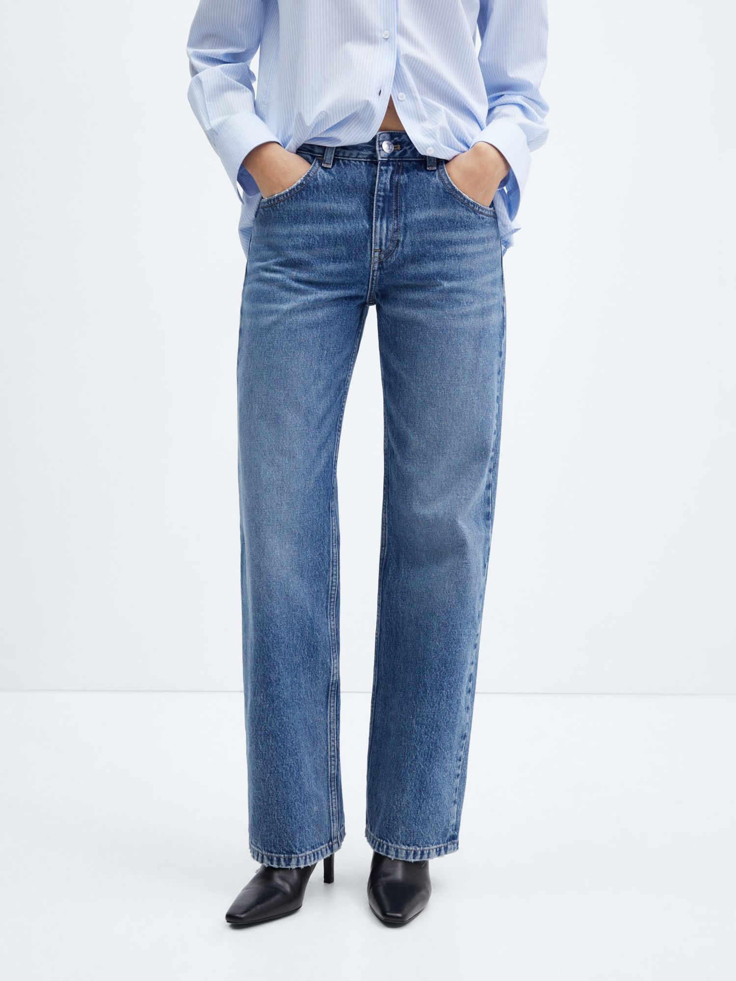 Mango Miami Straight Leg Jeans, Mid Blue at John Lewis & Partners