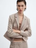 Mango Florida Cropped Pinstripe Jacket, Light Beige