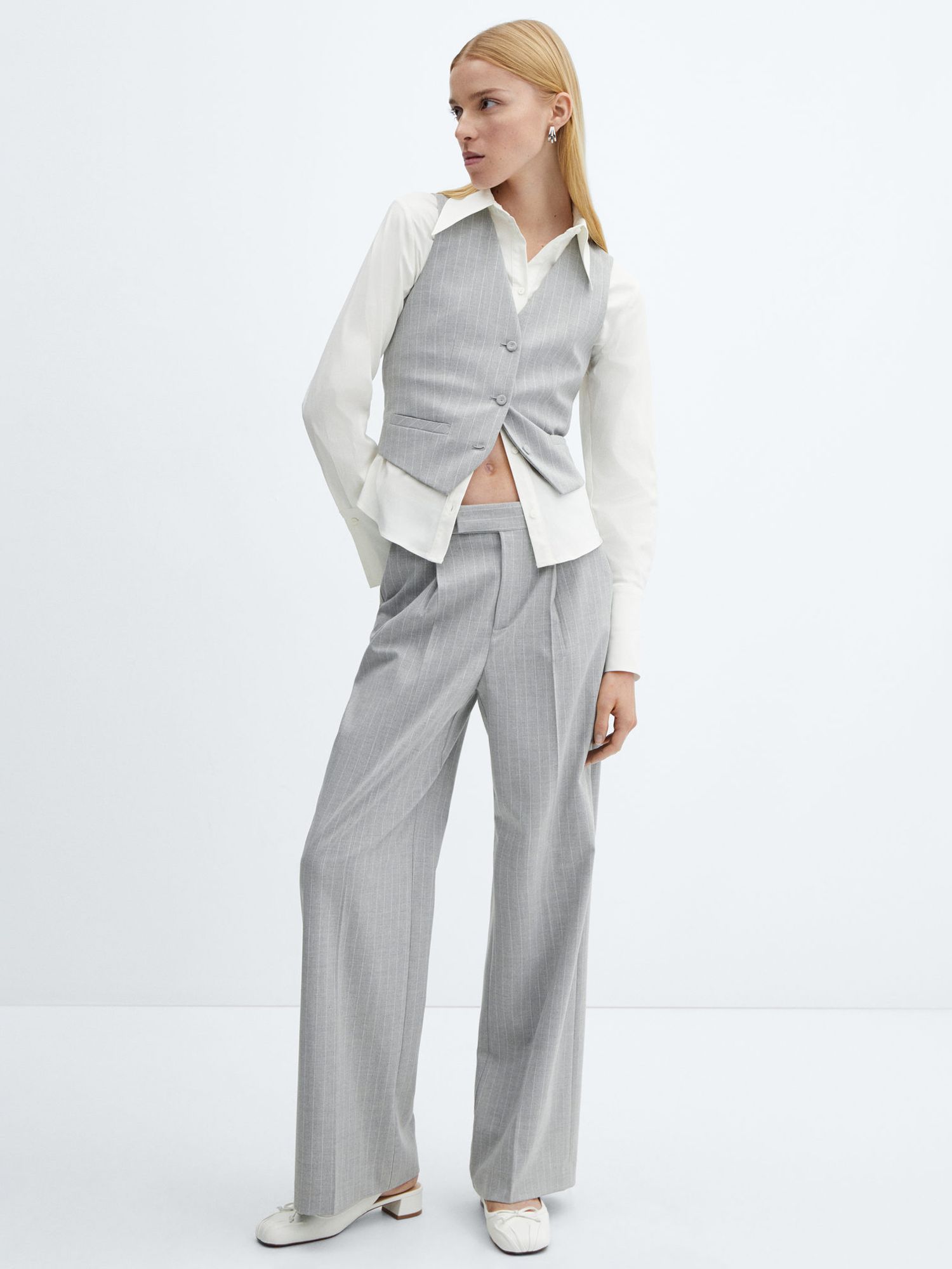 Mango Rayita Pinstripe Suit Waistcoat, Grey, S