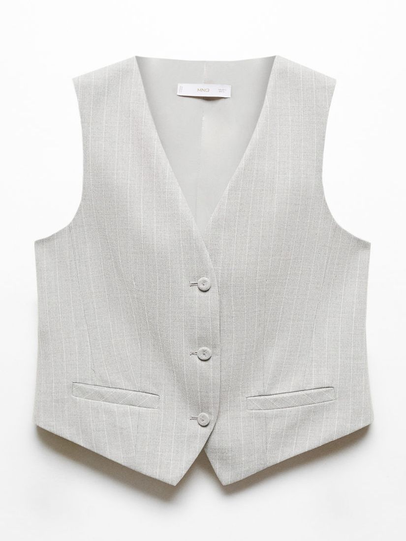 Mango Rayita Pinstripe Suit Waistcoat, Grey, S