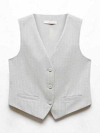Mango Rayita Pinstripe Suit Waistcoat, Grey