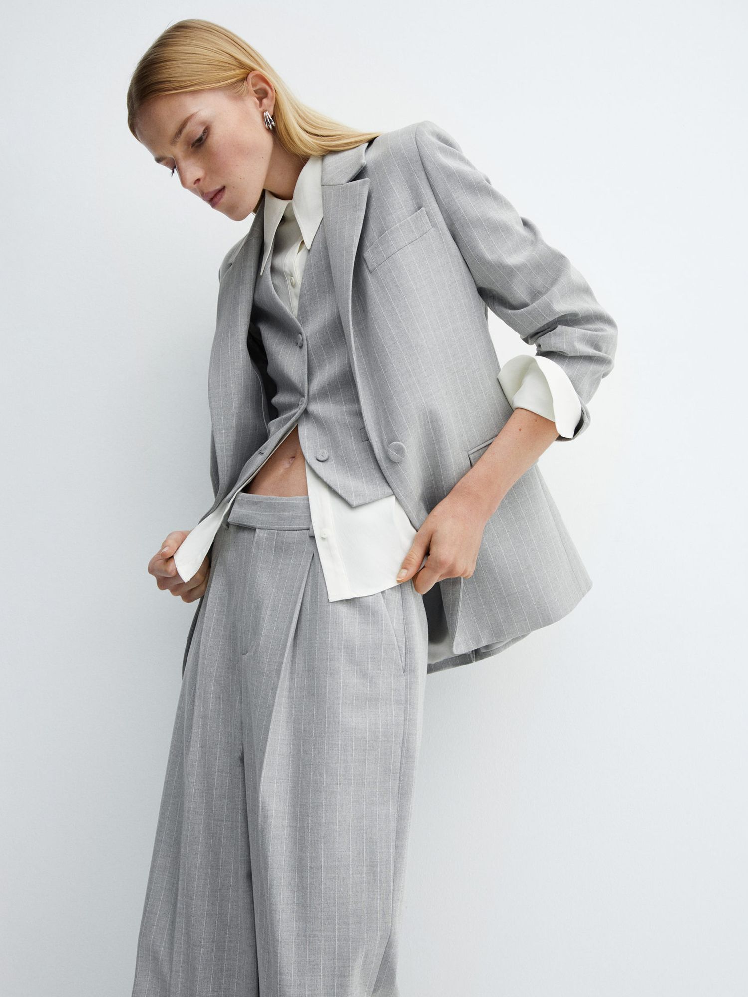 Buy Mango Rayita Pinstripe Suit Waistcoat, Grey Online at johnlewis.com