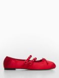 Mango Arne Satin Ballerina With Studs, Red