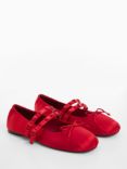 Mango Arne Satin Ballerina With Studs, Red