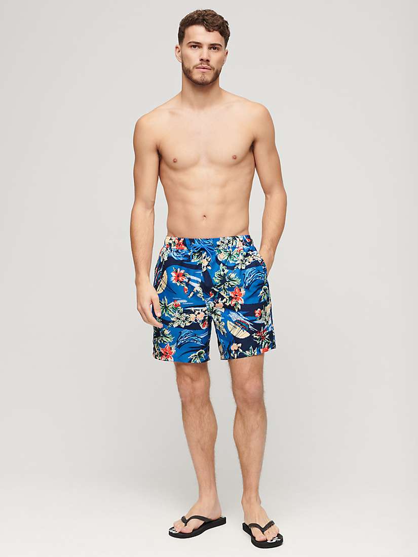 Buy Superdry Hawaiian Print 17" Swim Shorts, Dolphin Ocean Blue/Multi Online at johnlewis.com