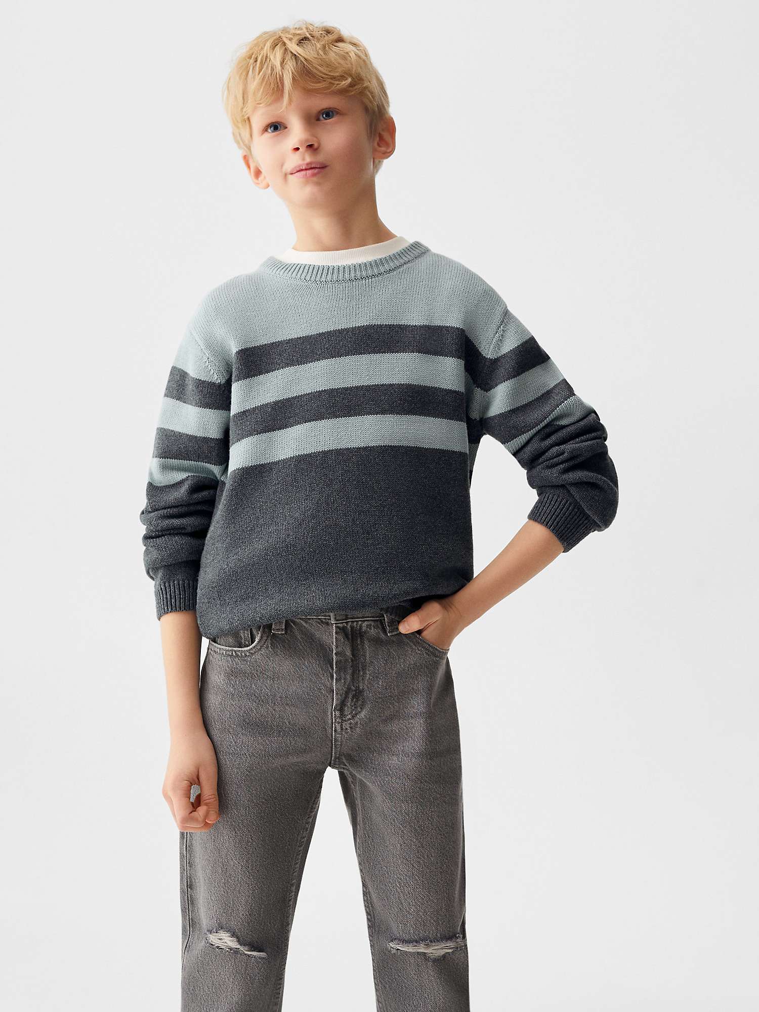 Buy Mango Kids' Dad Decorative Ripped Jeans, Open Grey Online at johnlewis.com